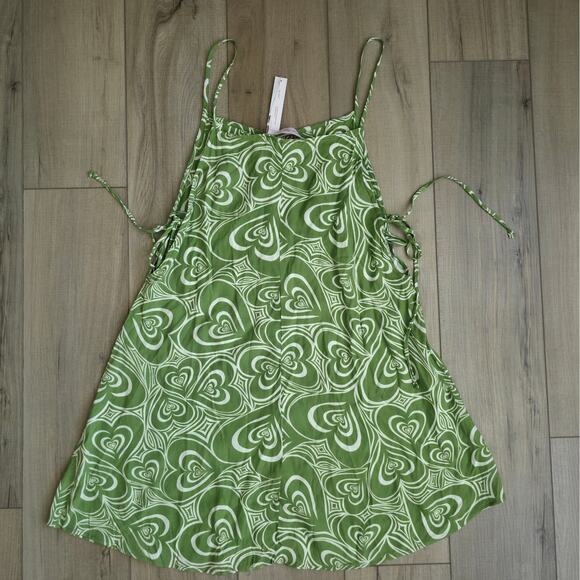 Lisa Says Gah Yolande Mini Dress Wild Hearts Green Dress Women Sz L NWT - Picture 7 of 16